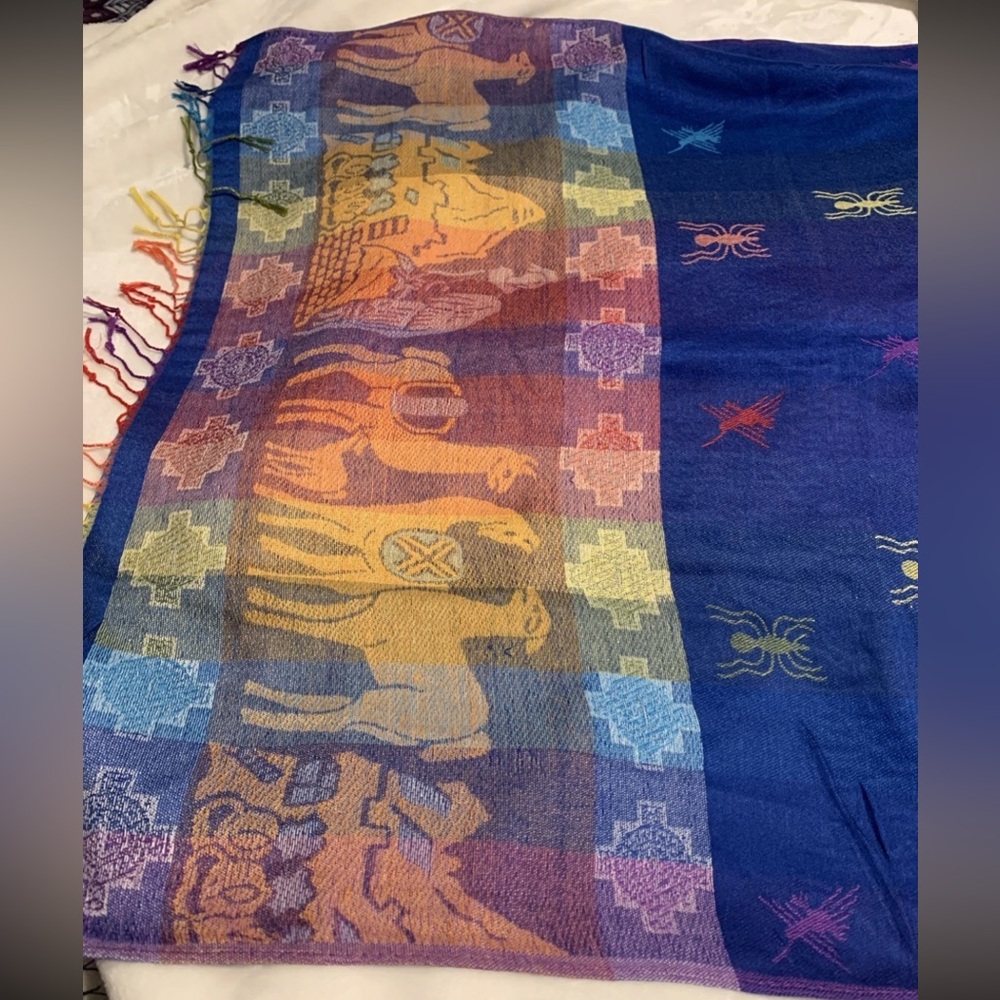 Colorful Peruvian Pashmina Shawl for women/Cotton Shawl with Llama 🦙 design